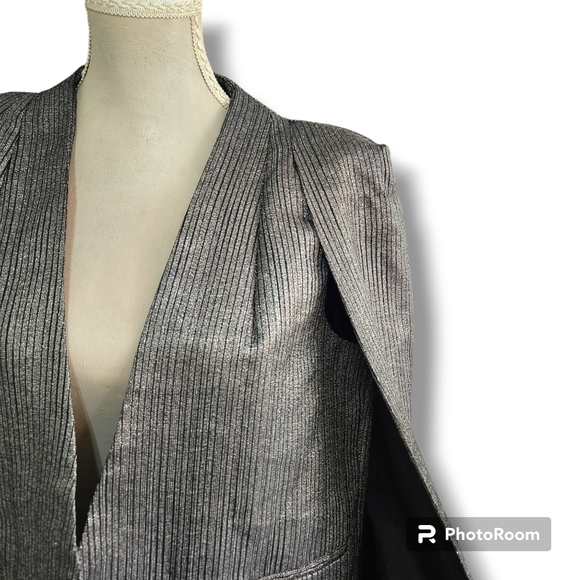 Lavish Alice | Rare | Metallic and Stripe Collarless Cape Blazer | Size 10 - Picture 5 of 13